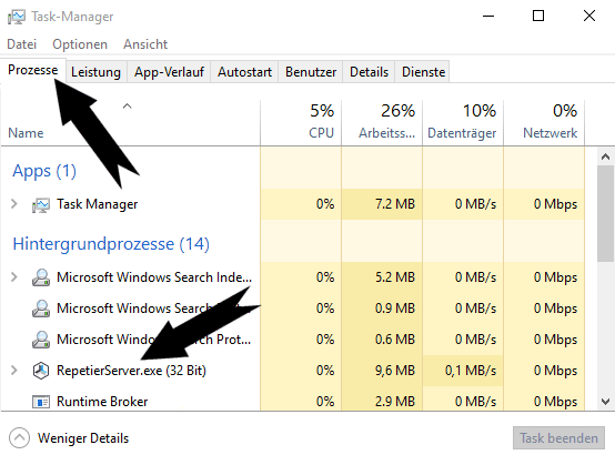 Repetier-Server im Windows Task-Manager