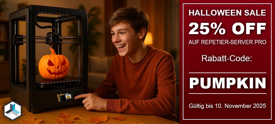 Erhalte 25% Rabatt auf Repetier-Server Pro mit Code: PUMPKIN